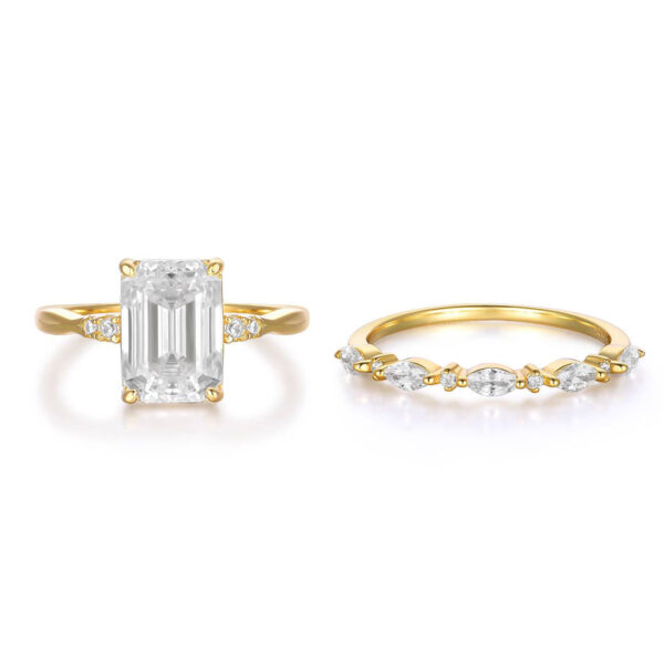 S925 silver plated 18K gold emerald cut moissanite exquisite ring main stone 10*7mm/3.5CT - Image 3