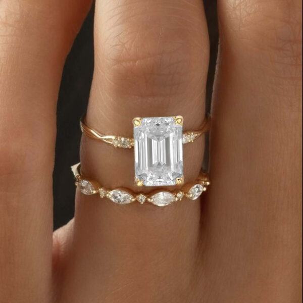 S925 silver plated 18K gold emerald cut moissanite exquisite ring main stone 10*7mm/3.5CT - Image 2
