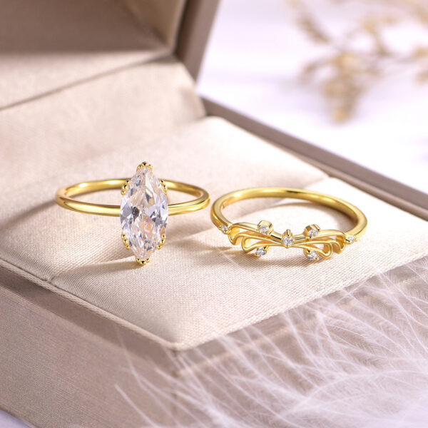 S925 silver plated 18K gold horse eye shaped moissanite exquisite ring main stone 12*6mm/2.0CT - Image 3
