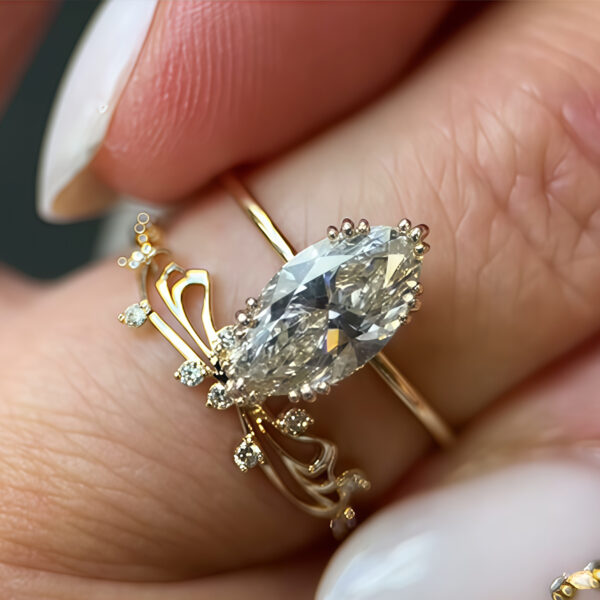S925 silver plated 18K gold horse eye shaped moissanite exquisite ring main stone 12*6mm/2.0CT - Image 2