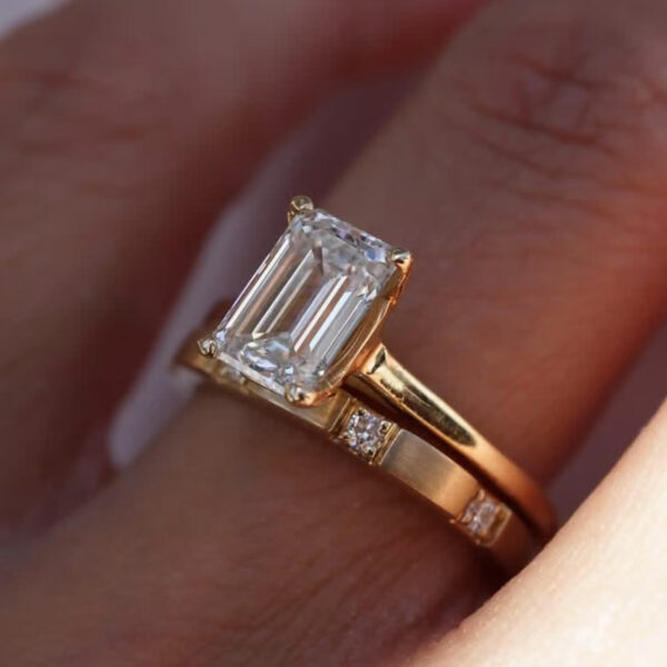 S925 silver plated 18K gold emerald cut moissanite simple ring main stone 9*7mm/3.0CT - Image 2