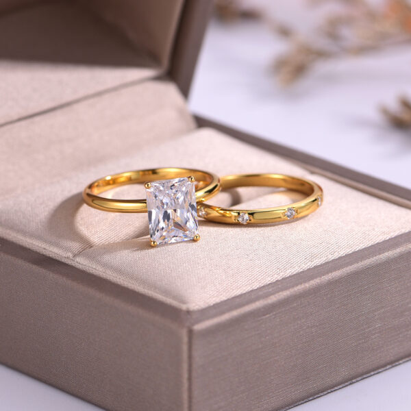 S925 silver plated 18K gold emerald cut moissanite simple ring main stone 9*7mm/3.0CT - Image 3