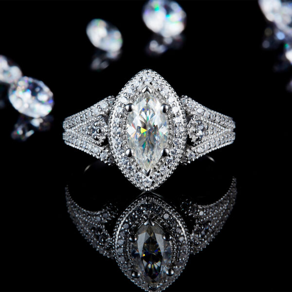 Light luxury European and American style female ring S925 silver plated with platinum custom selection main stone moissanite 1.0ct/side stone high carbon diamond - Image 2