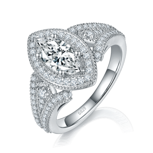 Light luxury European and American style female ring S925 silver plated with platinum custom selection main stone moissanite 1.0ct/side stone high carbon diamond