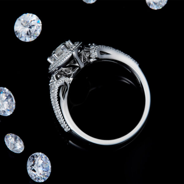 Light luxury European and American style female ring S925 silver plated with platinum custom selection main stone moissanite 1.0ct/side stone high carbon diamond - Image 3