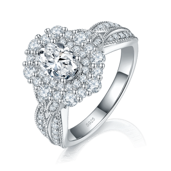 Luxury proposal egg-shaped female ring S925 silver plated with platinum Customized selection Main stone Moissanite 1.0ct/side stone high carbon diamond