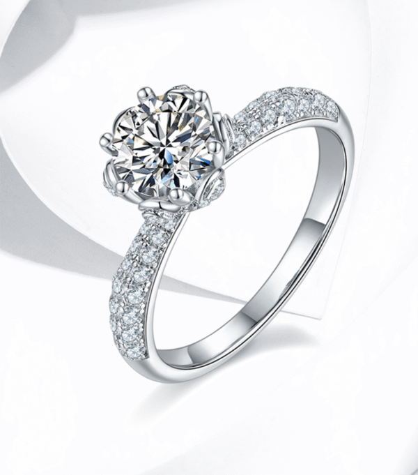 Straight arm inlaid flower god S925 silver plated white gold moissanite diamond female ring 1 carat D grade - Image 4