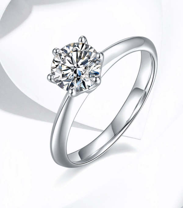 Straight arm classic six claws T home S925 silver plated white gold moissanite female ring 1 carat D grade - Image 4