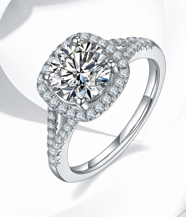 Double-arm square bag S925 silver plated white gold moissanite female ring 2.0 carat D grade - Image 3