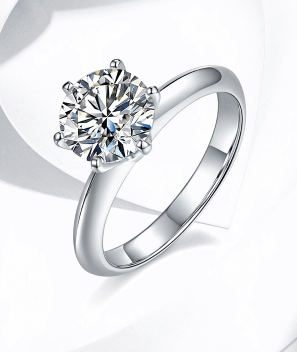 Bare Arm T House Six-claw S925 Silver Plated Platinum Moissanite Women's Ring 2.0 Carat D Grade - Image 3