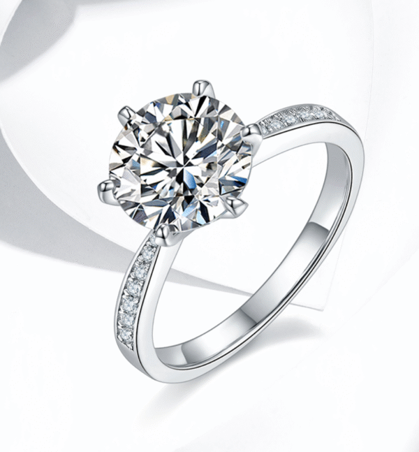 Micro-inlaid S925 silver plated with white gold moissanite female ring 3.0 carats D grade - Image 3