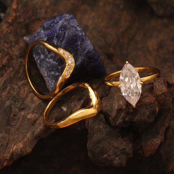 S925 silver combination three-piece marquise moissanite ring - Image 3