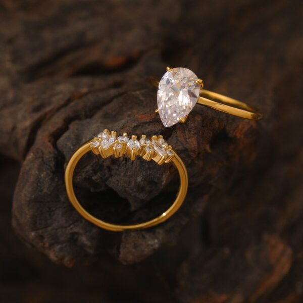 S925 silver teardrop-shaped moissanite striped stacking ring set - Image 3