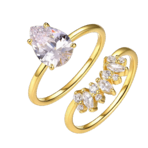 S925 silver teardrop-shaped moissanite striped stacking ring set