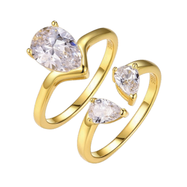 S925 silver teardrop-shaped moissanite main and secondary ring set