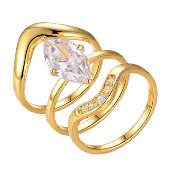 S925 silver combination three-piece marquise moissanite ring