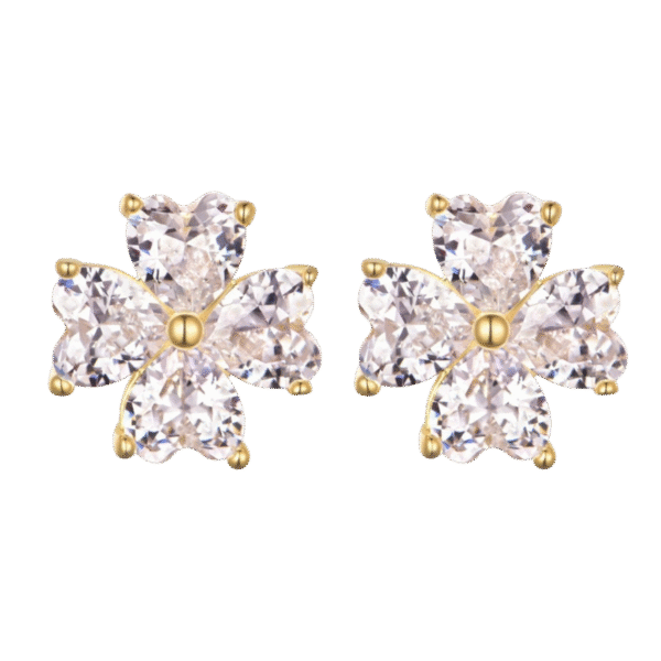 S925 Silver Flower Moissanite Earrings Heart Shape Four Petals