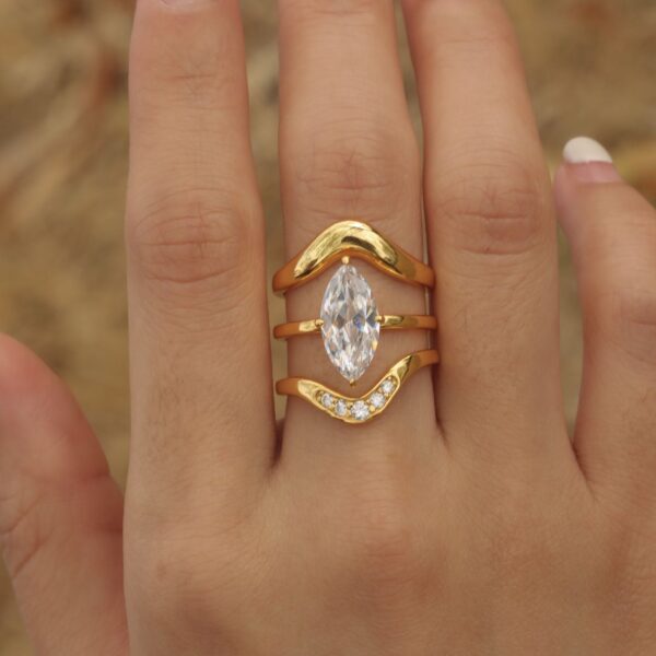 S925 silver combination three-piece marquise moissanite ring - Image 2