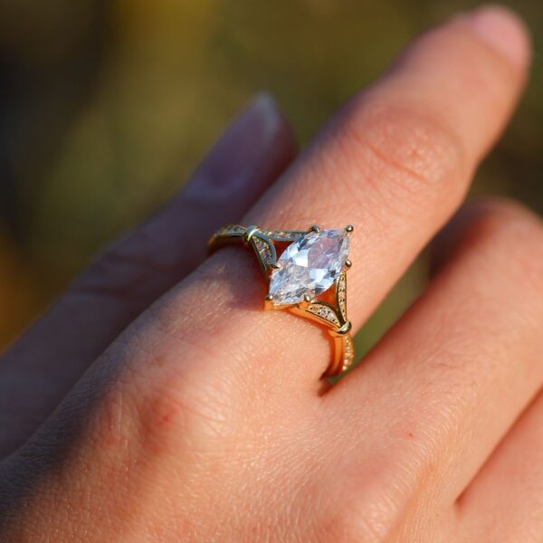 S925 Silver Set Marquise Moissanite Ring - Image 2