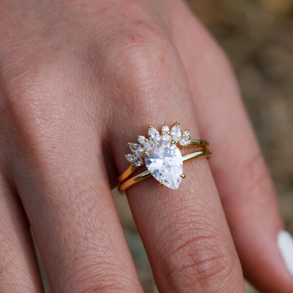 S925 silver teardrop-shaped moissanite striped stacking ring set - Image 2