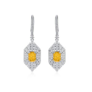 925 silver new 4.2ct ice flower cut goose yellow high carbon diamond earrings
