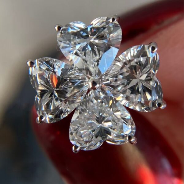 S925 Silver Flower Moissanite Earrings Heart Shape Four Petals - Image 3