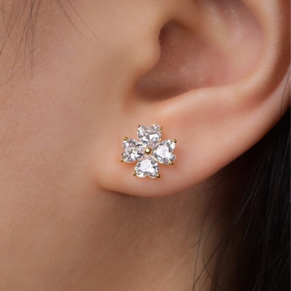 S925 Silver Flower Moissanite Earrings Heart Shape Four Petals - Image 2