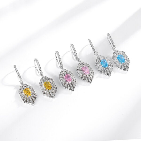 925 silver new 4.2ct ice flower cut goose yellow high carbon diamond earrings - Image 2